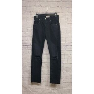 Agolde Los Angeles Distressed High Rise Straight Leg Jeans Washed Black Raw Hem